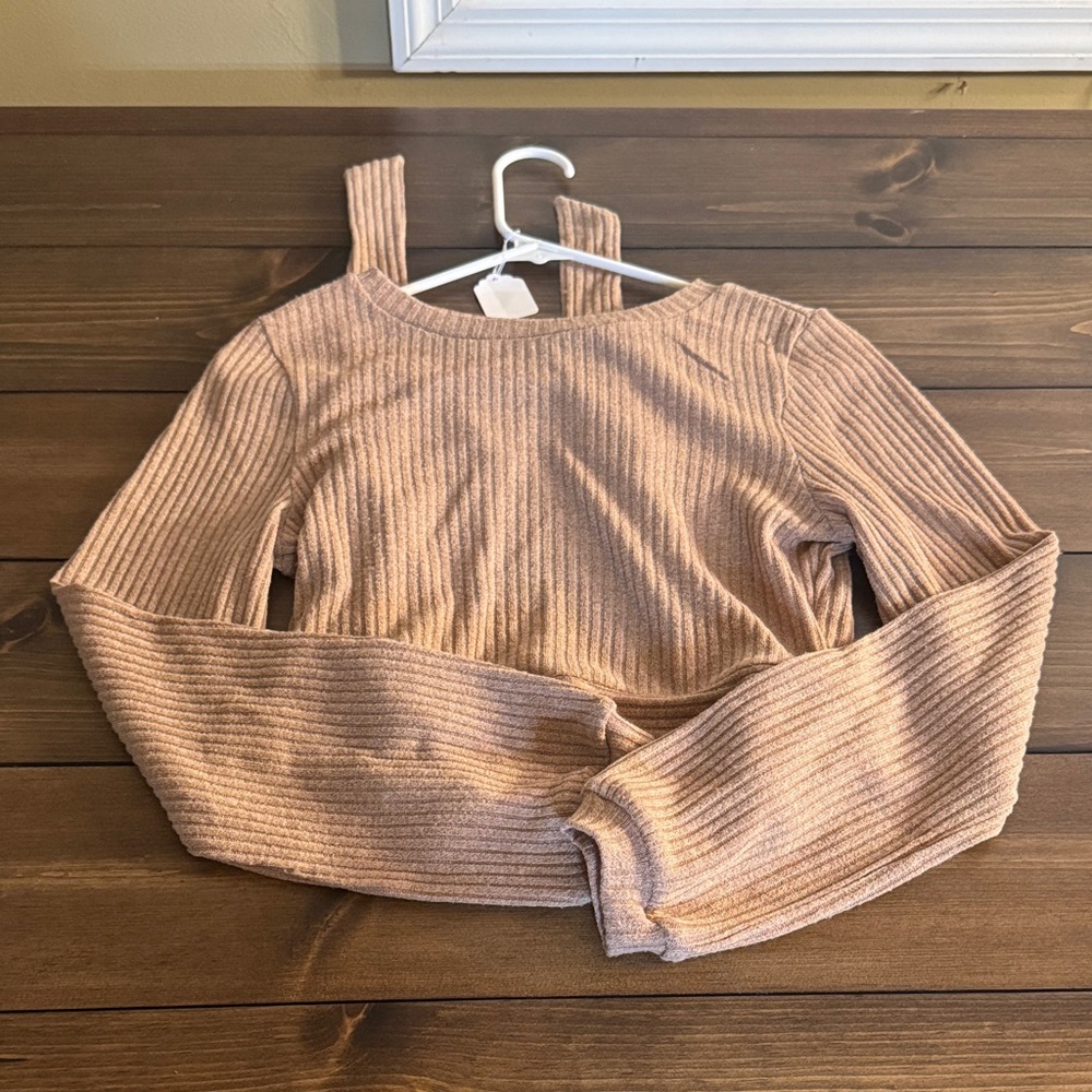 SHEIN Tan Ribbed Knit Top